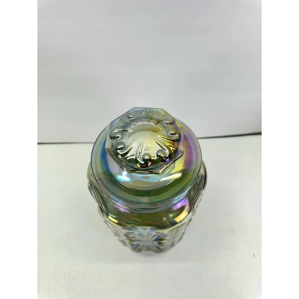 Vintage LE Smith Imperial Atterbury Scroll Canister Jar Iridescent Carnival 9
